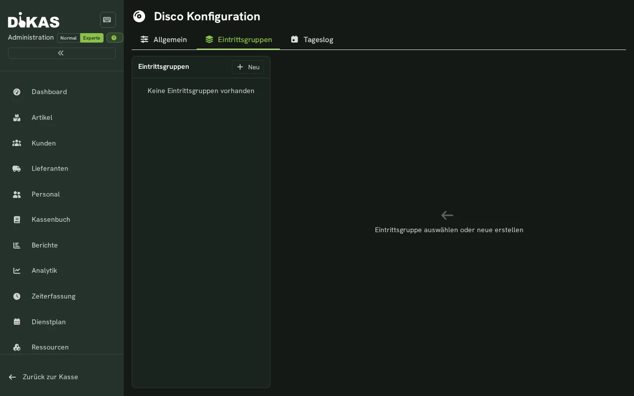 Disco — Eintrittsgruppen verwalten