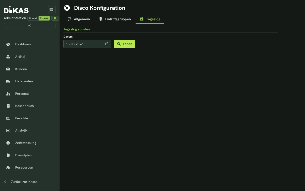 Disco — Tageslog mit Statistiken