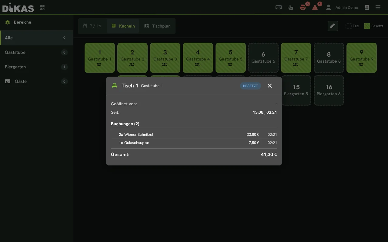 Tisch-Info Dialog