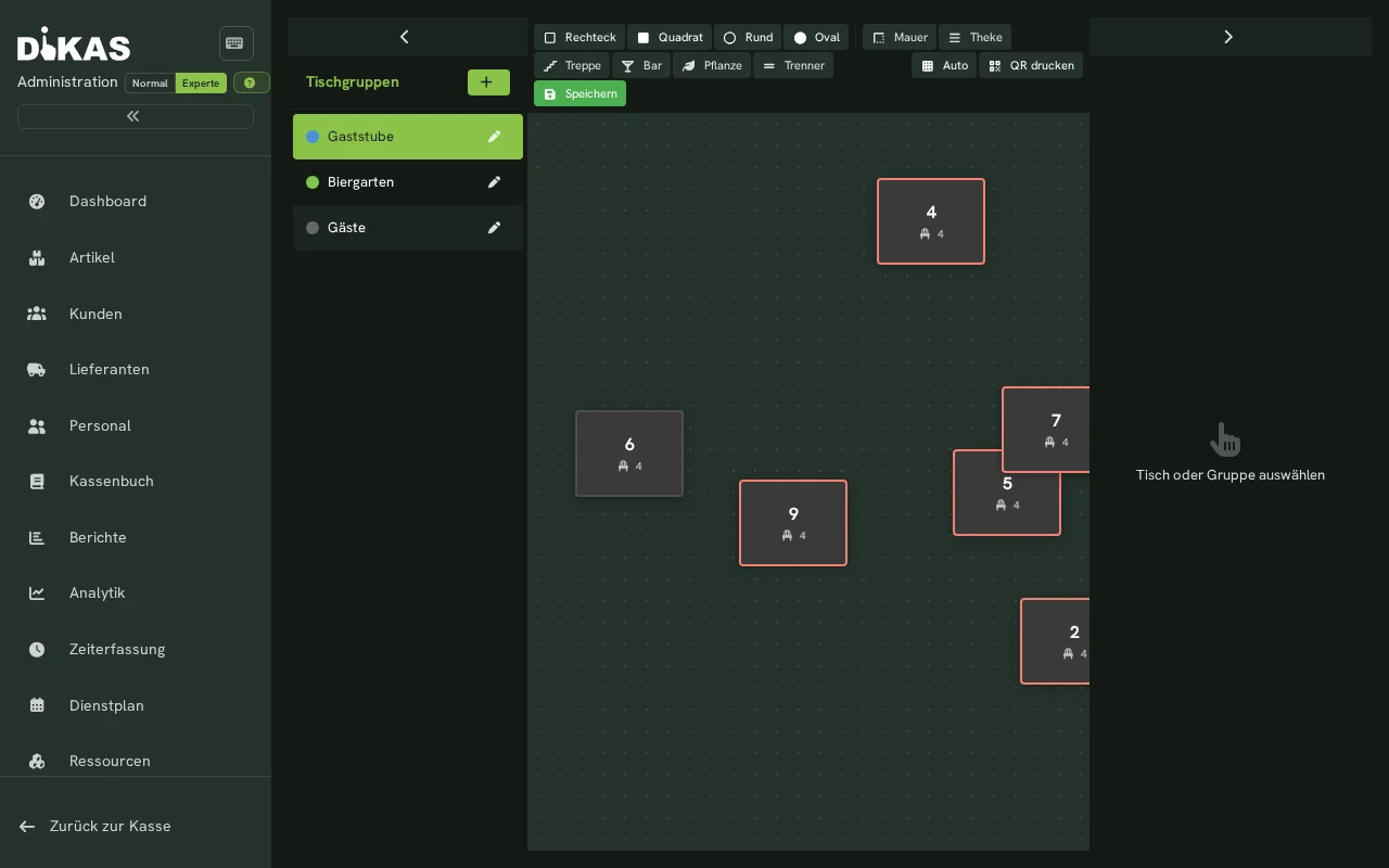 Tischplan-Editor im Admin