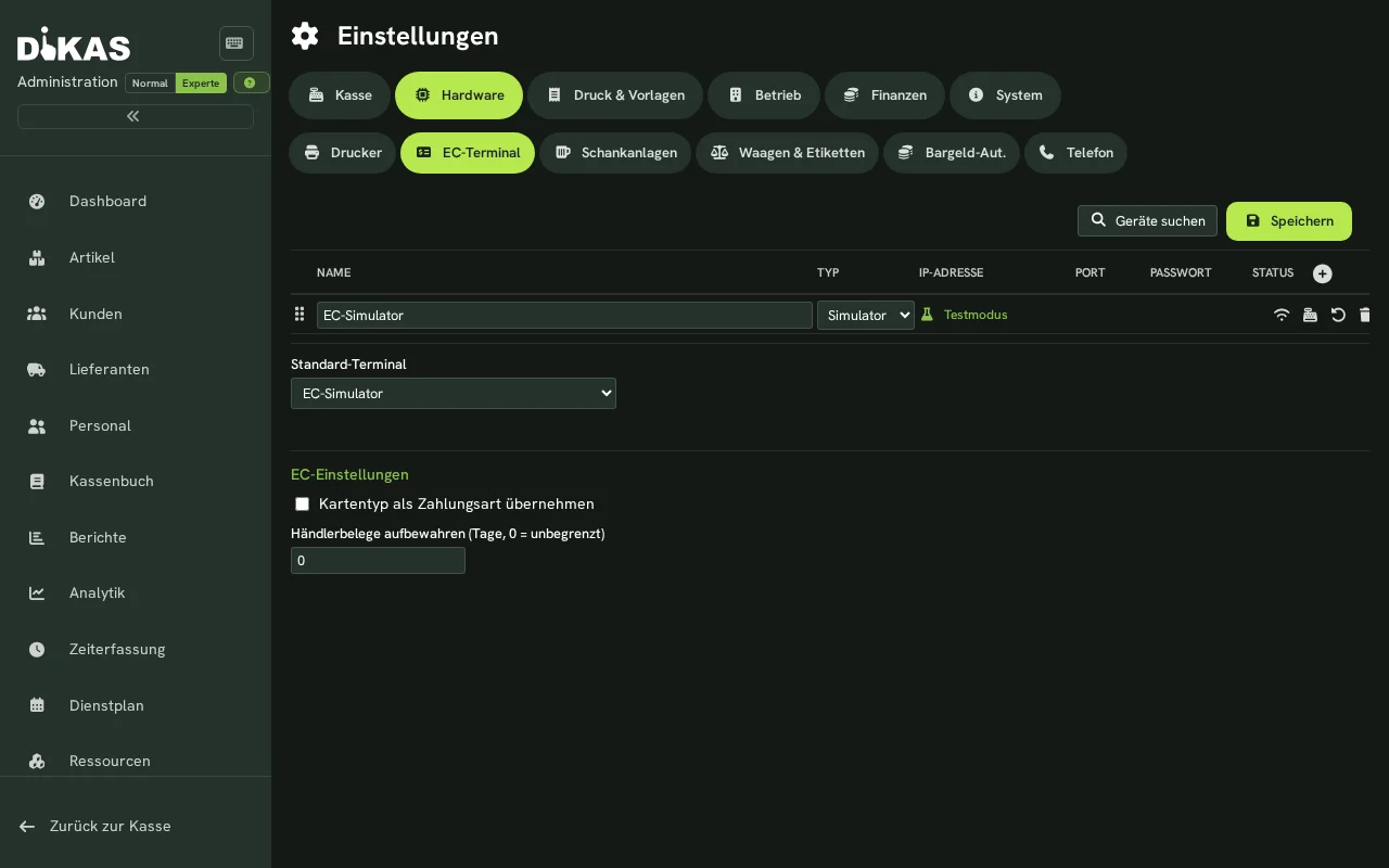 EC-Terminal-Einstellungen