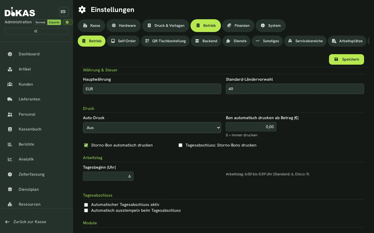 Betrieb-Einstellungen