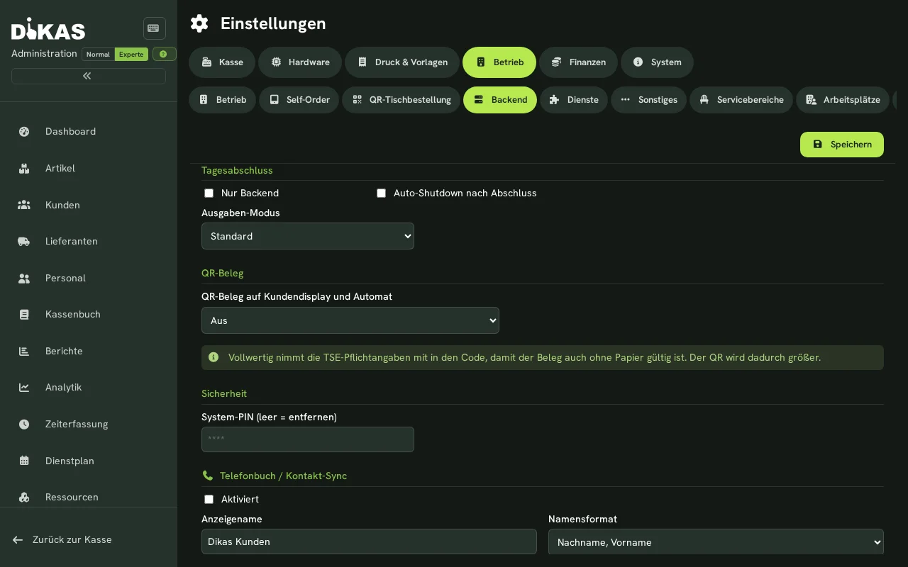 Backend-Einstellungen