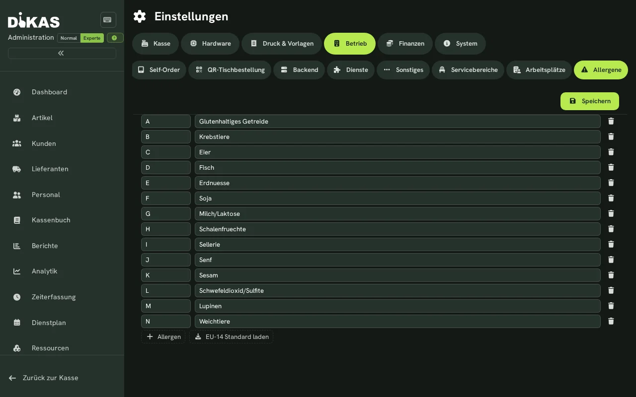 Allergene verwalten