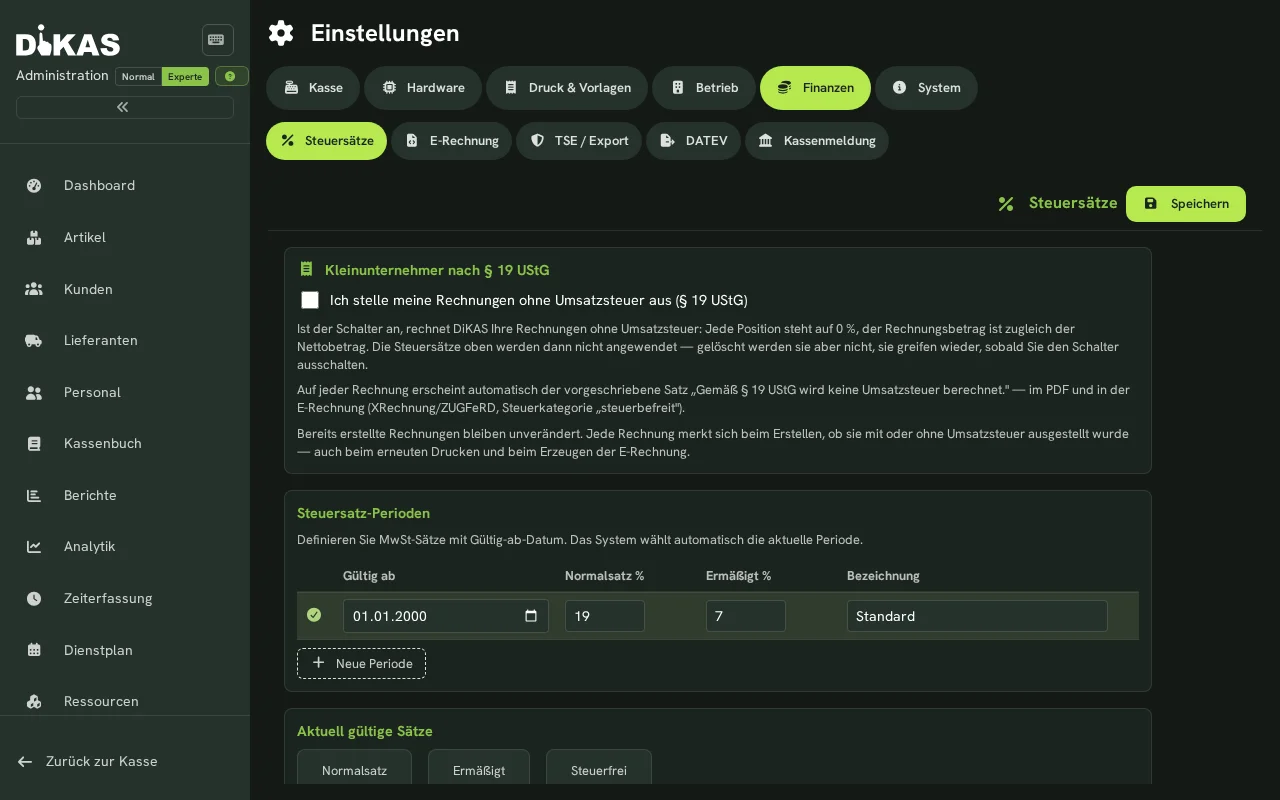 Steuersätze konfigurieren
